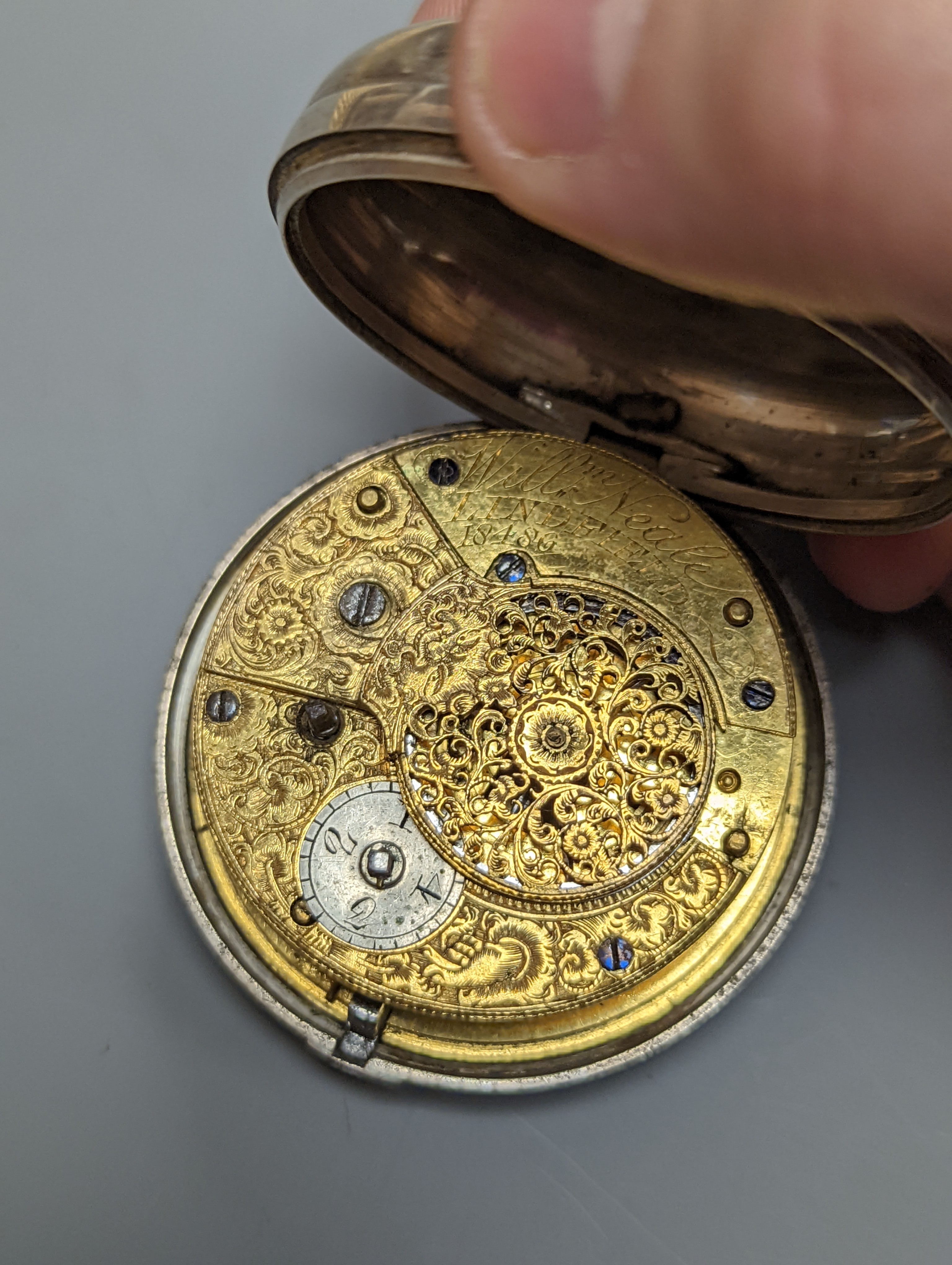 Two 19th century silver pair cased pocket watches, including Minden of London and Neale of Lindfield and two later silver pair cased pocket watches.